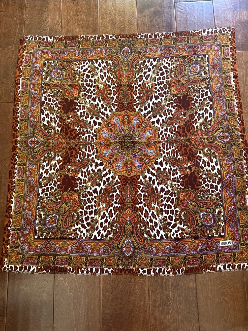 Vintage Bill Blass Leopard Mandala Animal Print Paisley Baroque Boho Chic Scarf